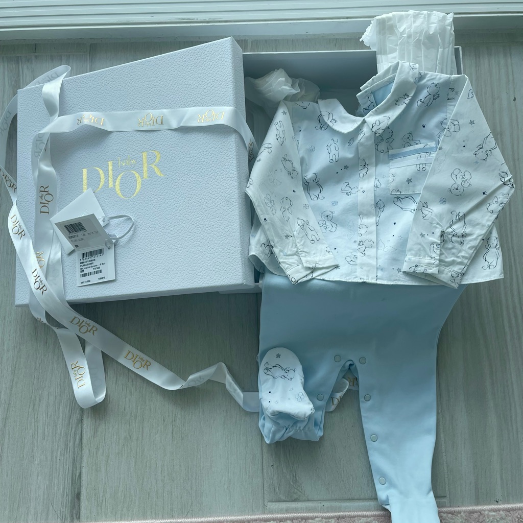 Dior Baby Light Blue And White Pajama Set For 6 Months
